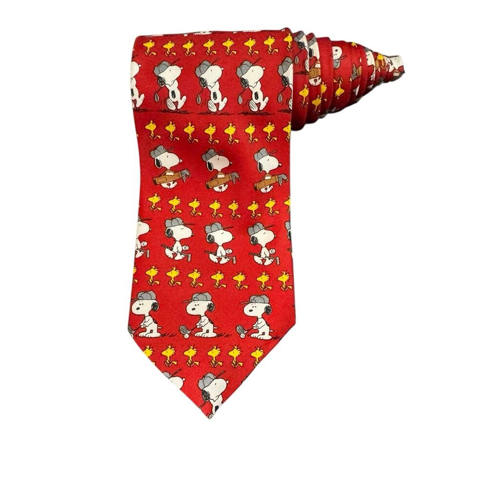 Peanuts By Balancine Snoopy Woodstock Golf Golfing Sports Cartoon Necktie